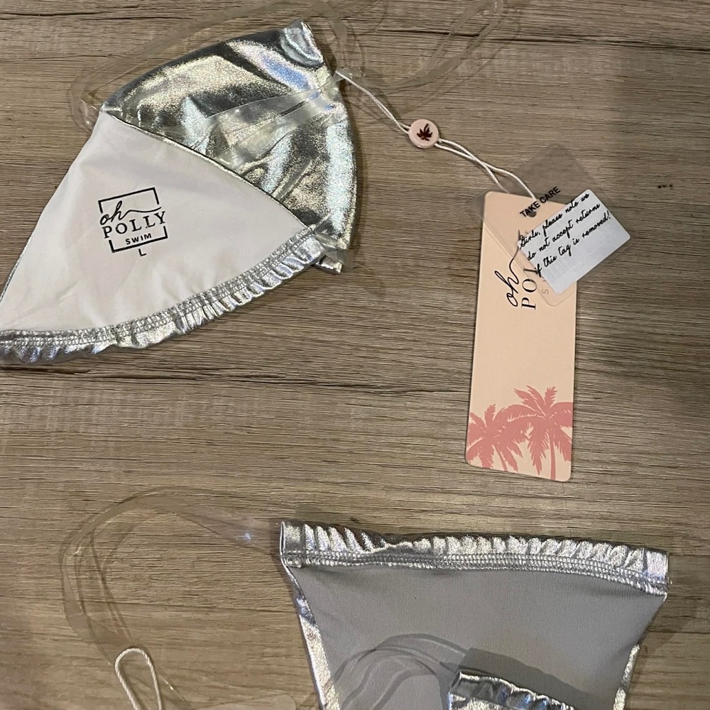 Oh Polly NWT Silver Metallic “midnight Swim” HTF micro Bikini*read*clear straps - Picture 3 of 4